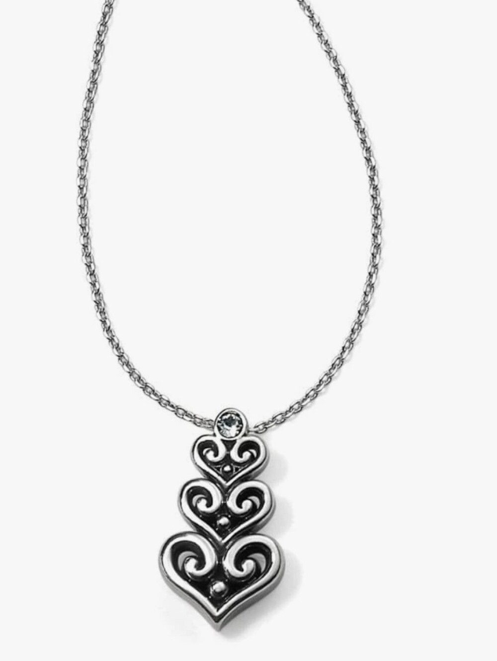 Brighton Alcazar Heart Trio Short Necklace Silver Crystal JM0571